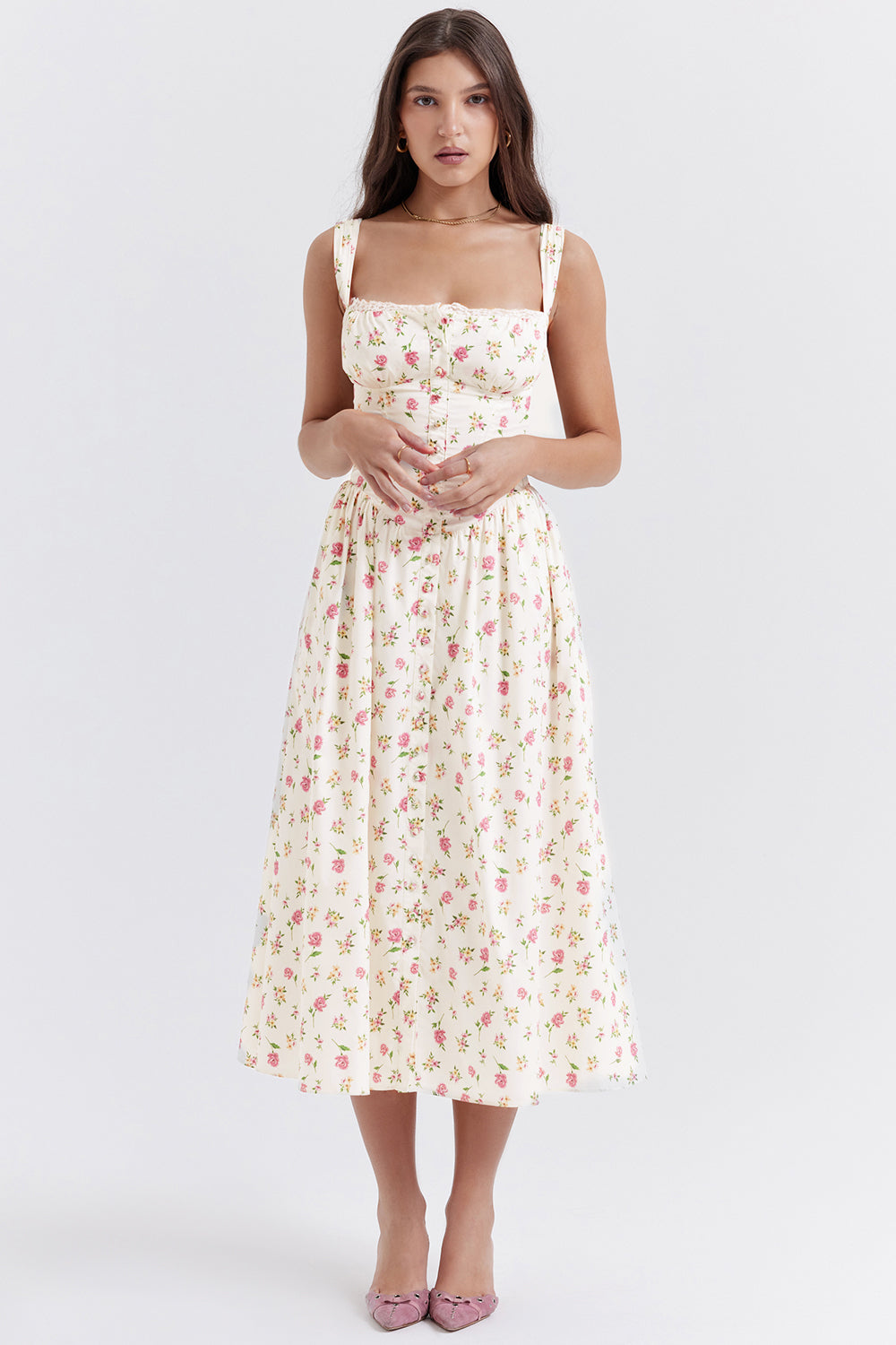 Midi solklänning med blommor