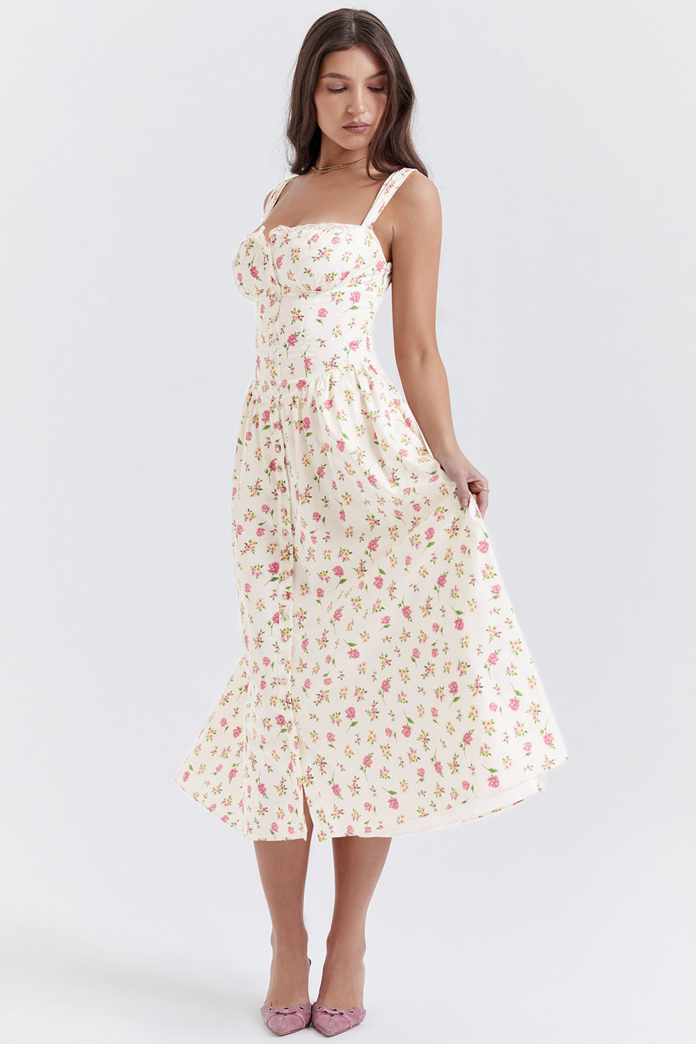 Midi solklänning med blommor
