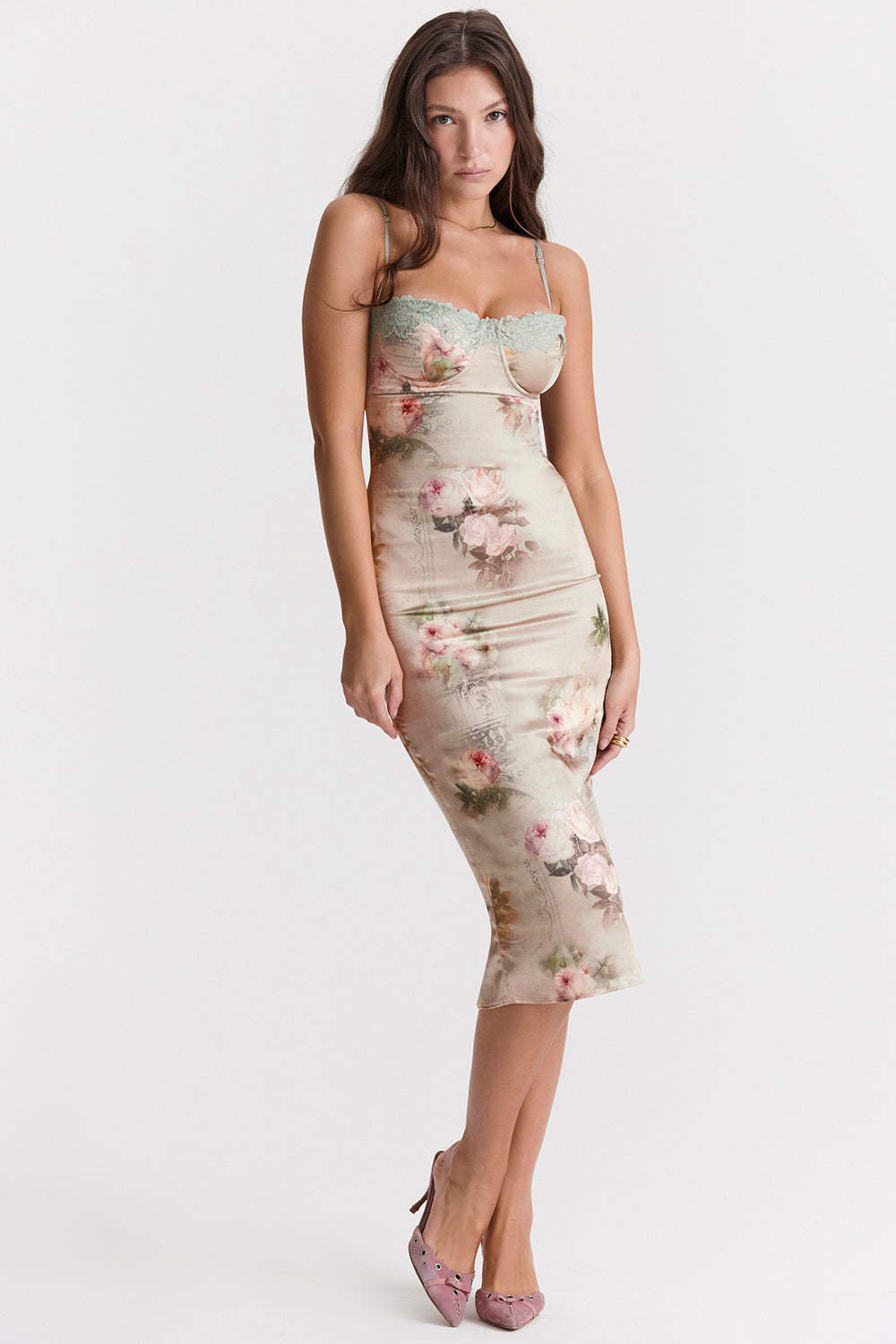 Vintage midiklänning med blommor