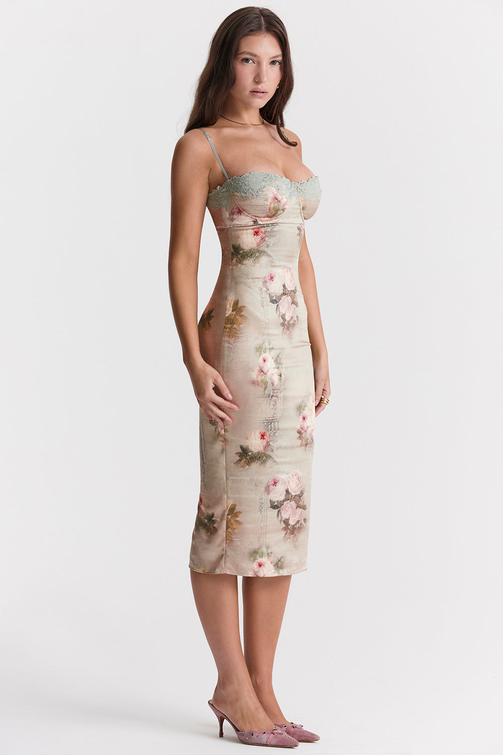 Vintage midiklänning med blommor
