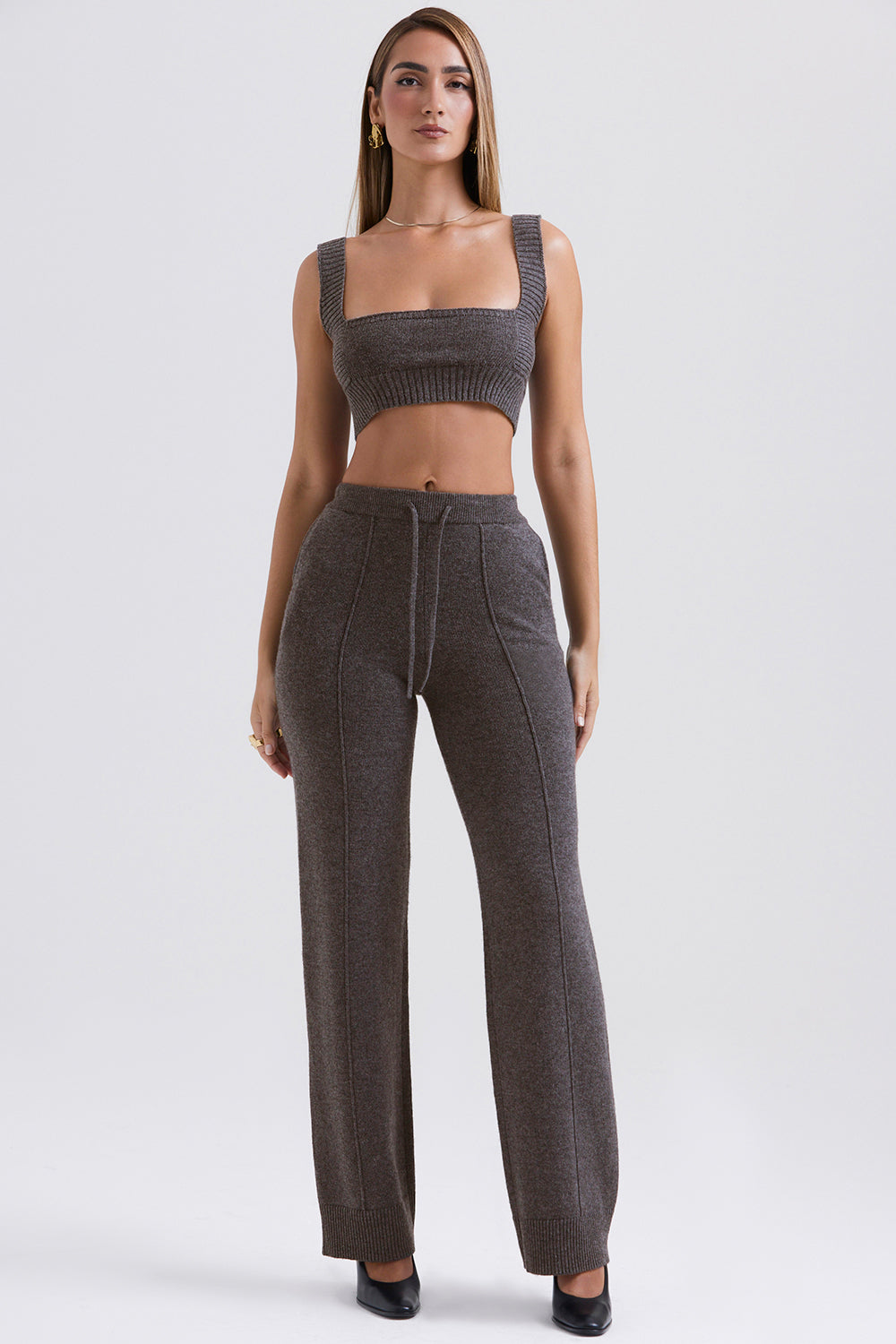 Antracitfärgad kashmirmix bralette med byxor