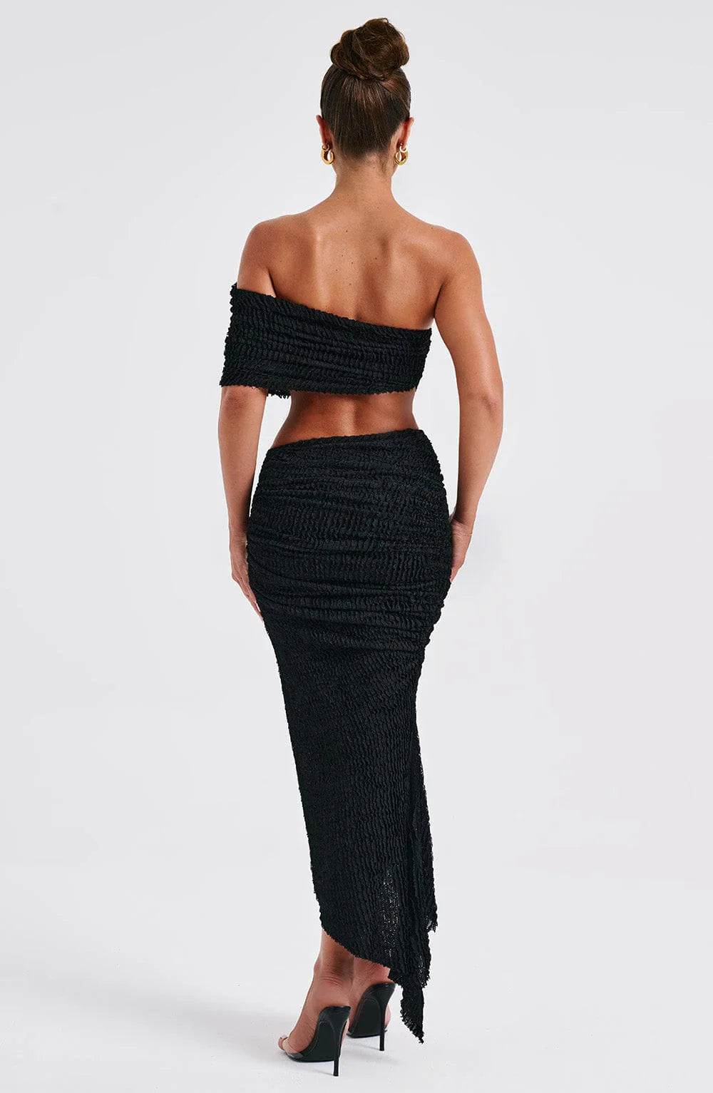 Texturerad off-shoulder topp med kjol